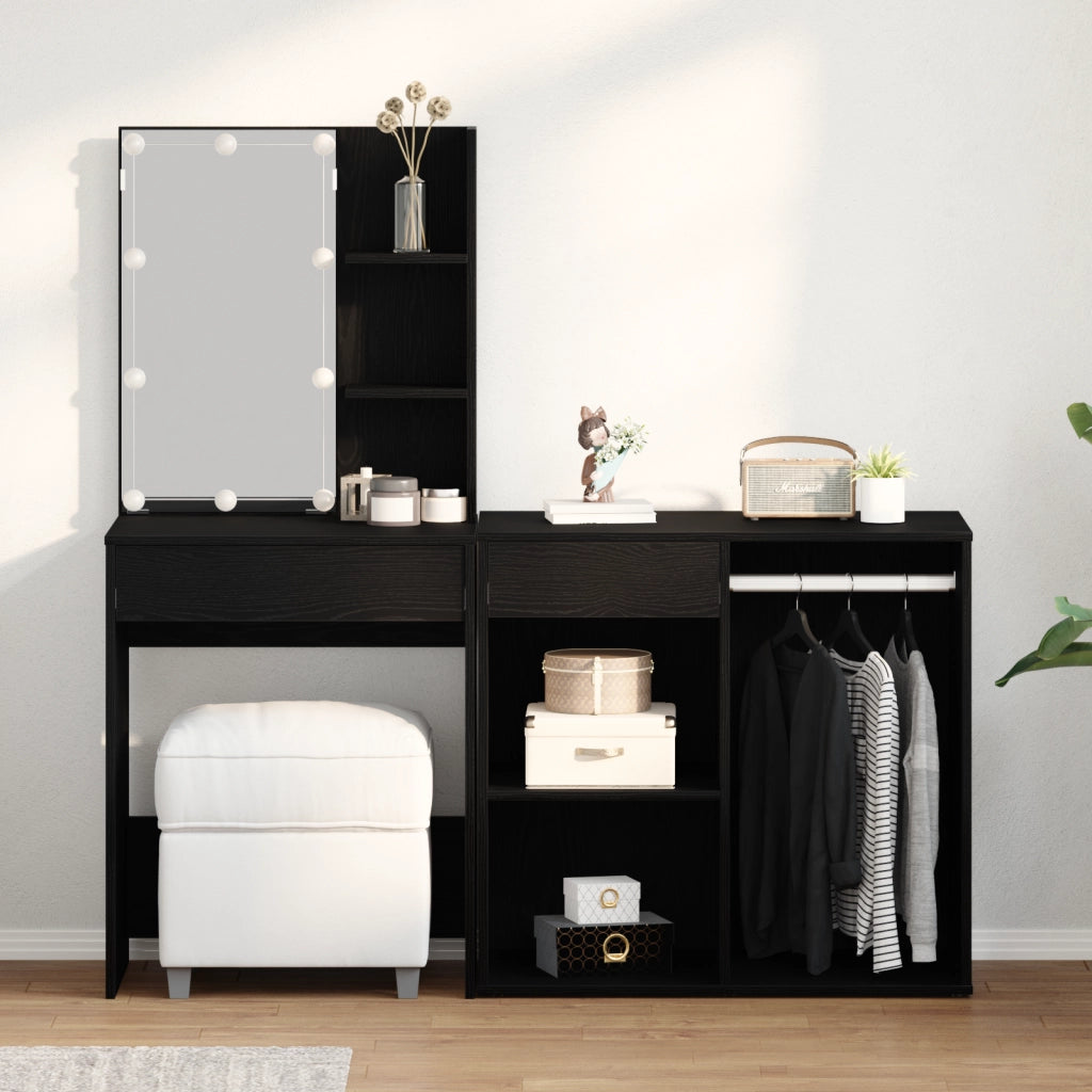 Toeletta con LED e mobiletto in rovere nero