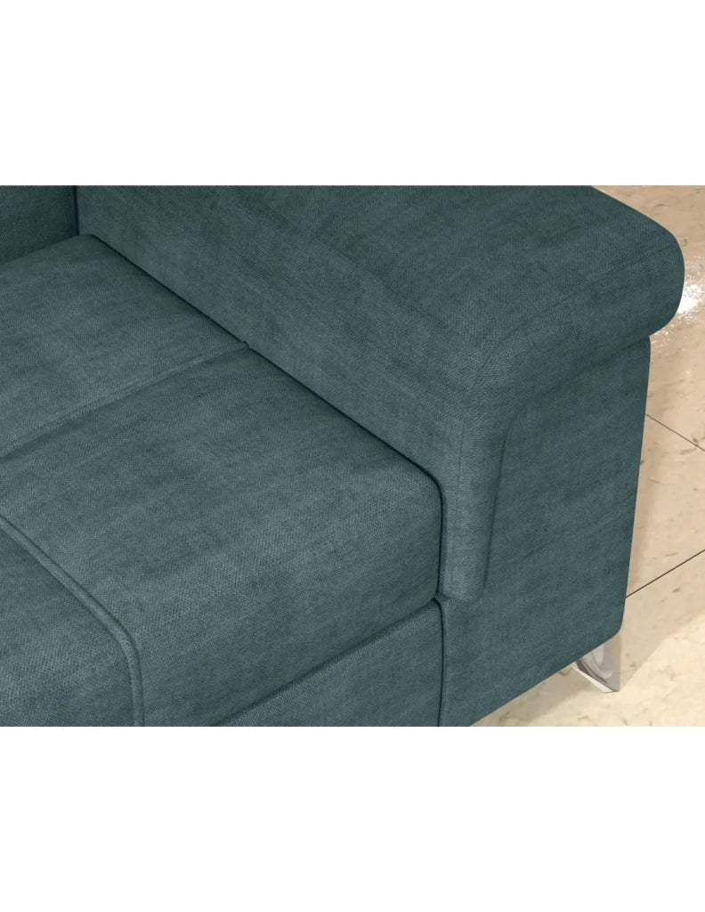 Divano angolare convertibile PALAZZO 4 posti verde blu – angolo destro con vano contenitore