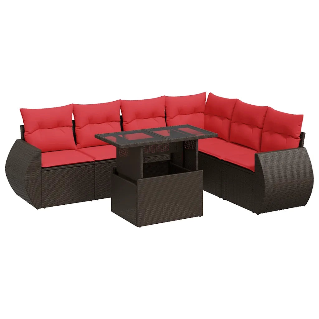 Set Divani Giardino 7 pz con Cuscini Marrone Polyrattan Acacia