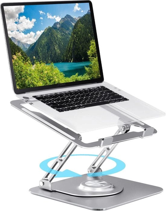 Altopiano per Laptop 360° con Base Rotante, Regolabile e Pieghevole, Portatile in Alluminio, per Macbook Pro e Altri Notebook e Tablet da 10 a 17" Argento
