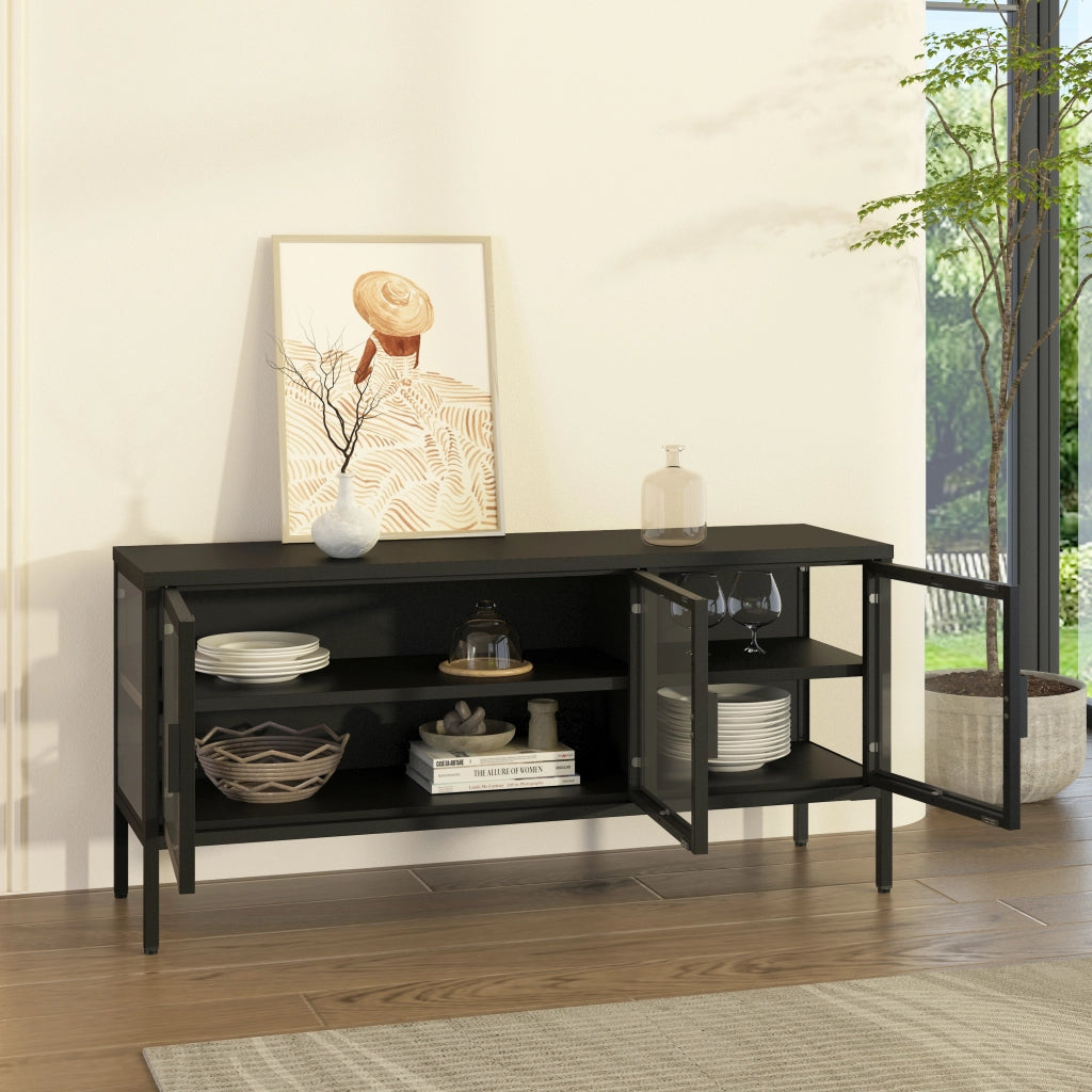 Armadietto con Vetrina Borshavisa Mobile TV con 3 Ante in Vetro 55x118x35 cm [en.casa]