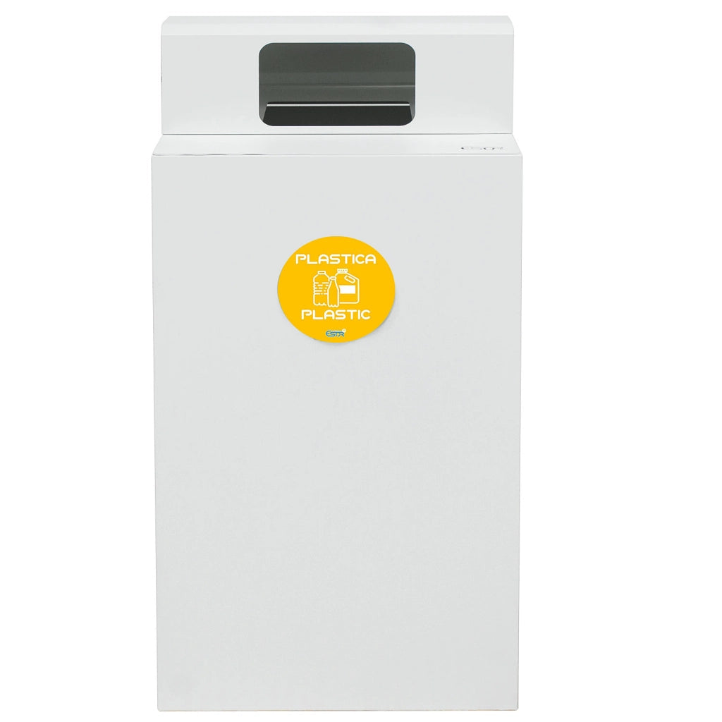 Contenitore per Raccolta Differenziata Capacità 100 L con Etichette 45x50x96 cm in Acciaio Verniciato Bianco