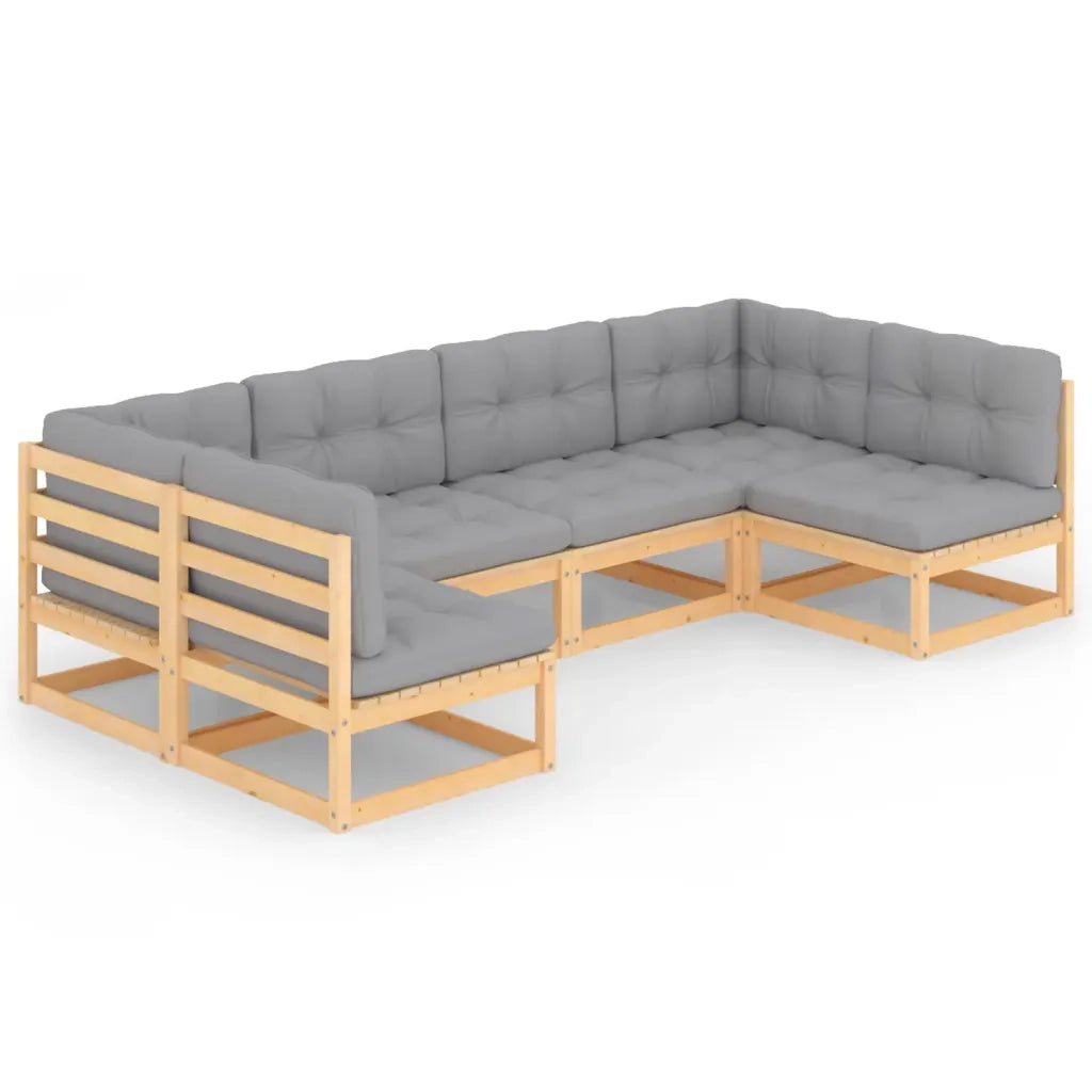 Set Divani Giardino 6 pz con Cuscini in Legno Massello di Pino 3077174