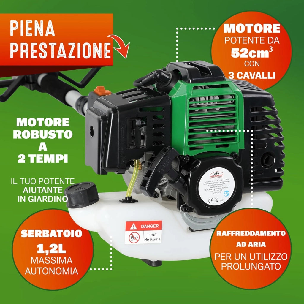 Decespugliatore a Scoppio Multifunzione 5in1 Tagliasepi 52cc Motosega Potatore Giardino Taglierba Telescopico