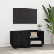Mobile Porta TV Nera 80x35x40,5 cm in Legno Massello di Pino cod mxl 26285