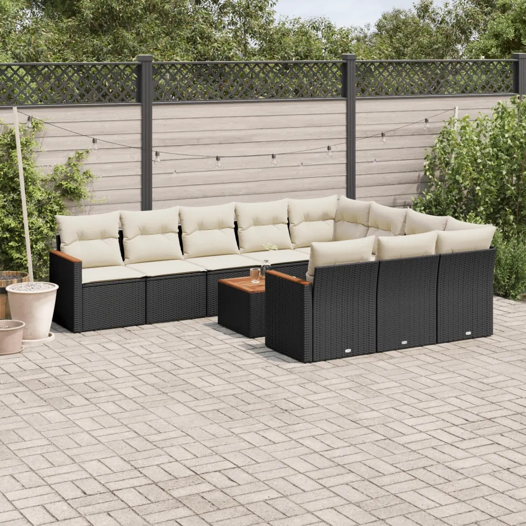 Set Divani da Giardino 11 pz con Cuscini in Polyrattan Nero 3226343