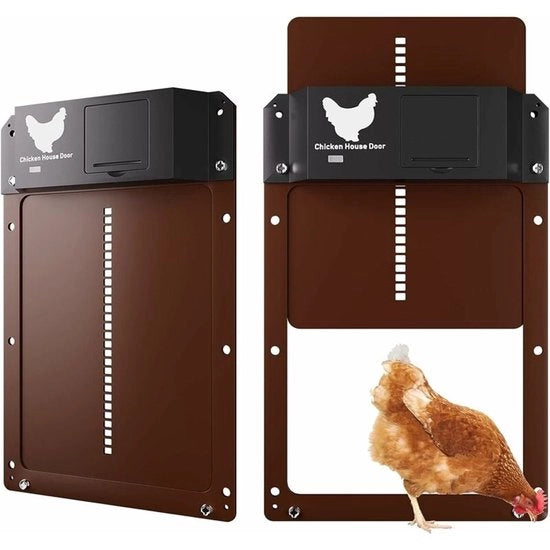 Porta gallinaceo automatica - Sensore di luce - Impermeabile - Alimentazione in induzione e batteria - Per recinti esterni - Nero - 35x24cm - 1 pezzo