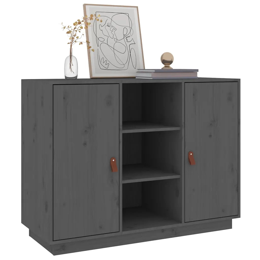 Credenza Grigia 100x40x75 cm in Legno Massello di Pino