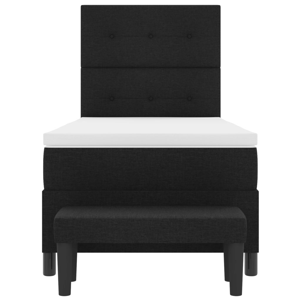 Letto a Box Spring con Materasso e Panchina Nera 90x190 cm Tessuto