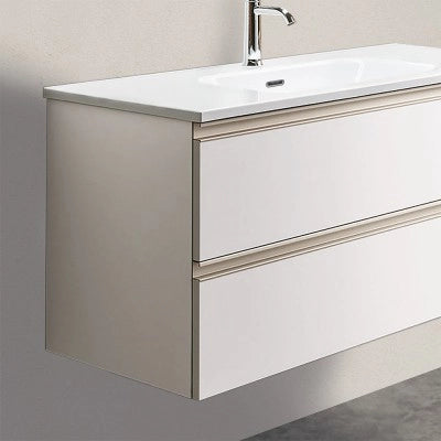 Mobile bagno sospeso 100 cm bianco opaco con lavabo e specchio tondo Master