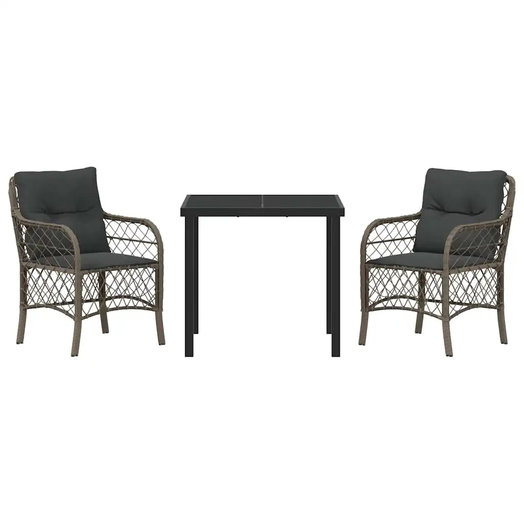 Set da Pranzo per Giardino con cuscino 3 pcs Grigio polyrattan 3380218