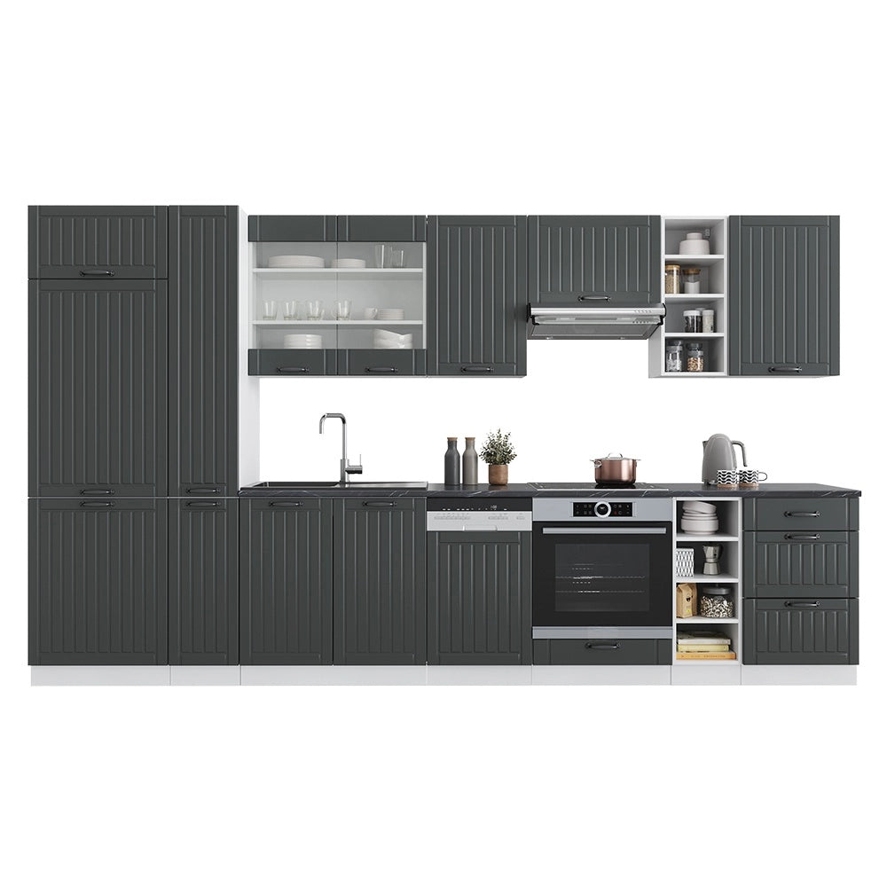 Cucina componibile Fame-Line Antracite rustico/Bianco 355 cm, PL Marmo Vicco