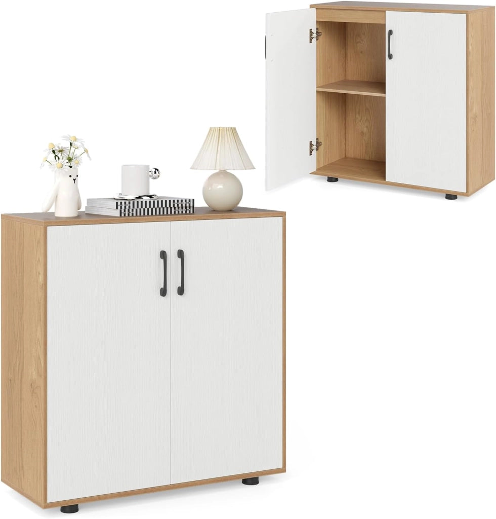 Credenza Cucina con 2 Ante, Mobile Buffet con Ripiano Regolabile, Armadio Dispensa in Legno Antiribaltamento, per Sala da Pranzo, Soggiorno, Ingresso, 80 x 31,5 x 82 cm (Bianco)