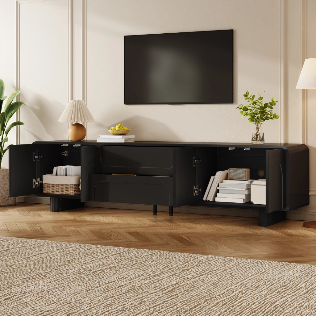 Mobile Porta TV 180 cm Nero in MDF con Ante e Cassetti Design Moderno