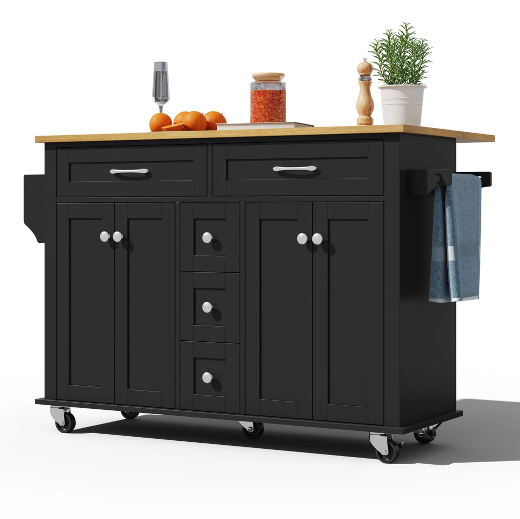 Carrello cucina pieghevole 140x40(65)x89 cm; MDF; nero/naturale; 5 ruote