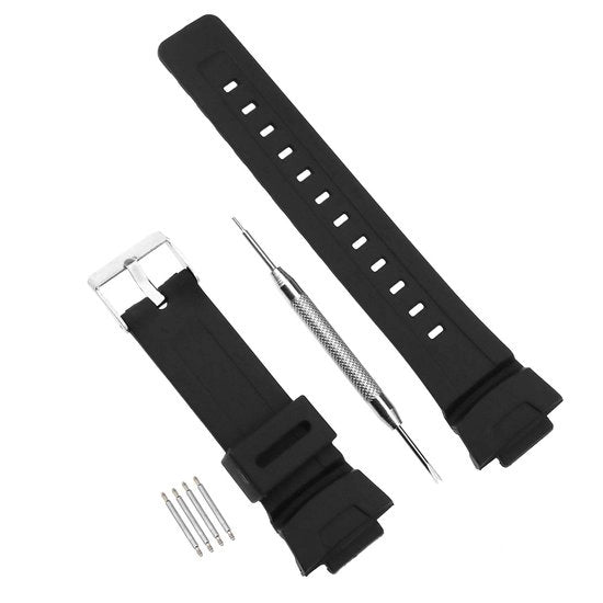 Cinturino in gomma per orologio - Banda acqua resistente - 16mm - Nero - Adatto per orologi Casio - GA-200 GA-150 GA-201 GA-300