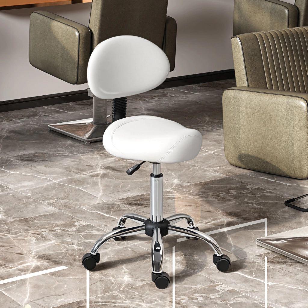 Sgabello Girevole con Schienale e Ruote ¨C zephmum ¨C 50x50x83-98cm Bianco