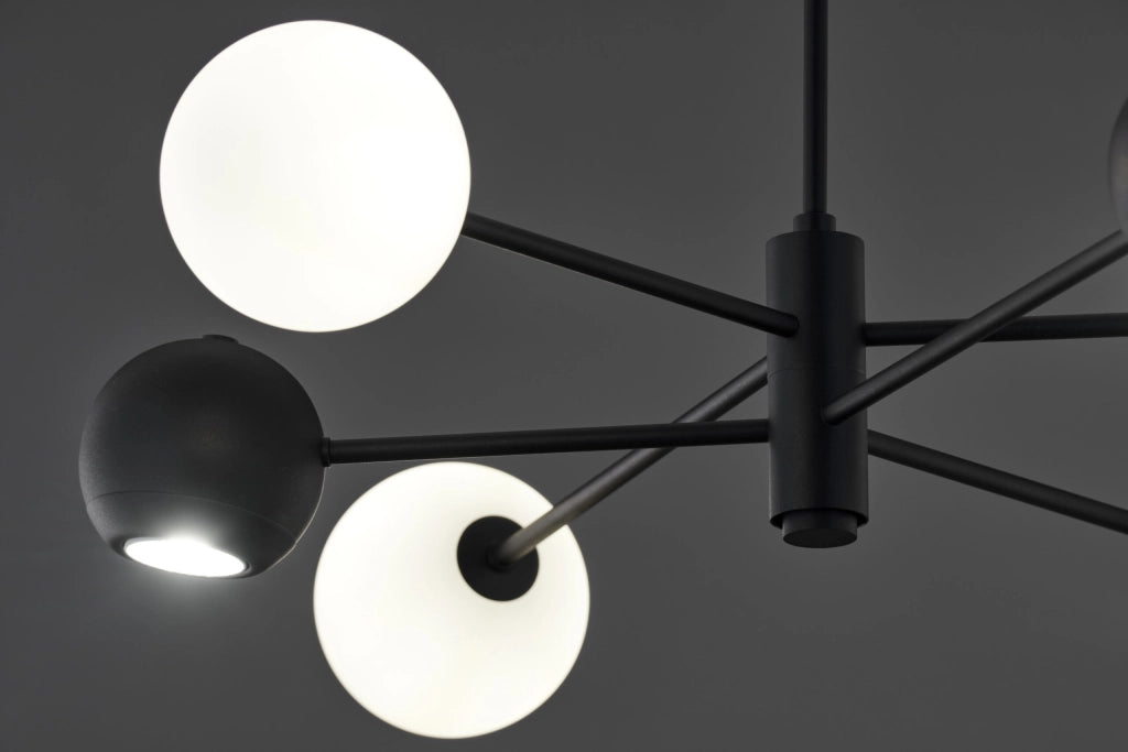 Lampadario MOKA Jupiter nero, 6 luci G9/GU10, sfere