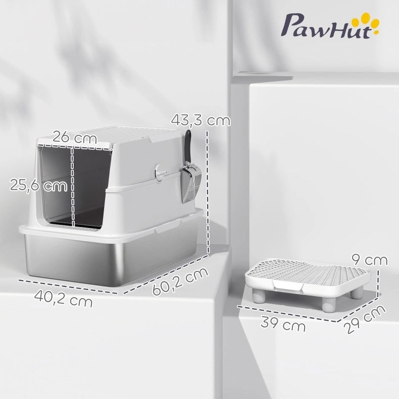 Lettiera chiusa per gatti in acciaio inox; interno XL; grigio chiaro