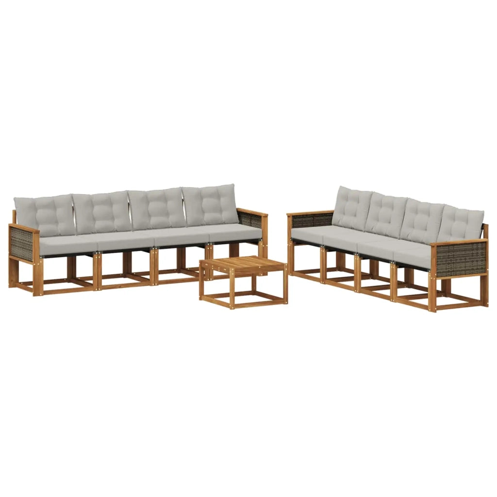 Set di divani da esterno 9 pz Naturale e Grigio Chiaro 3381851
