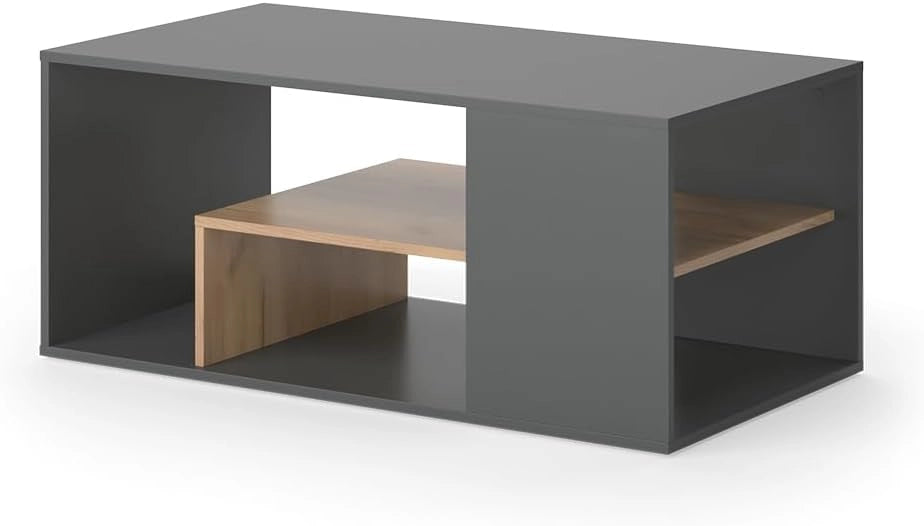 Tavolino da salotto Edgar, Rovere bianco/dorato, 110 x 59 cm, con ulteriore ripiano sotto il piano del tavolo