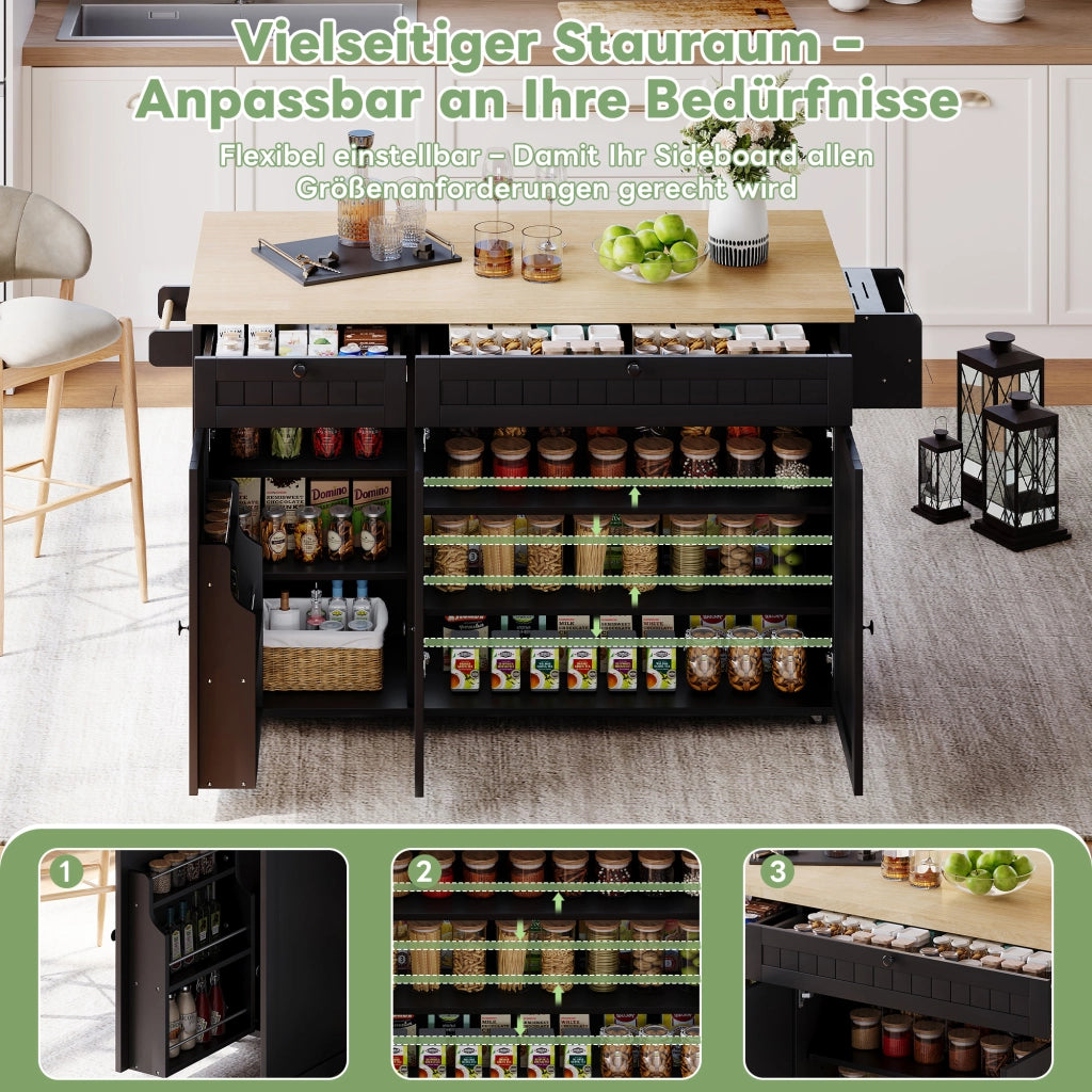 ISOLA CUCINA Pieghevole 137 x 89,5 x 45 cm MDF Naturale/Nero