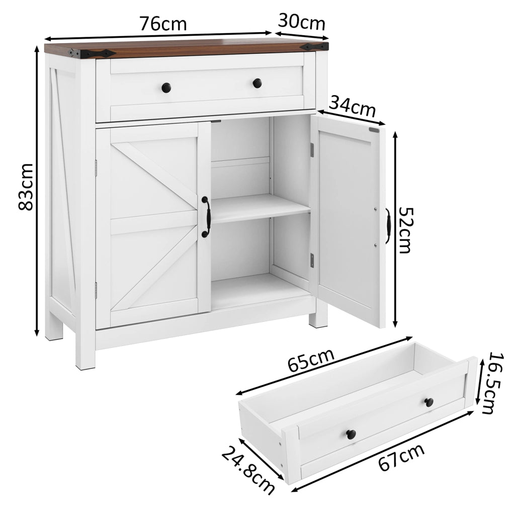 MOBILETTO Multiuso 76 x 30 x 83 cm Bianco in MDF con piano effetto noce