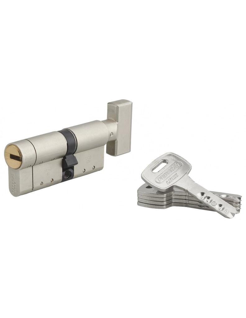 Cilindro europeo Federal S -  40BX30mm a pomolo  nichel, anti-sfilamento, anti-perforazione, 5 chiavi reversibili - THIRARD