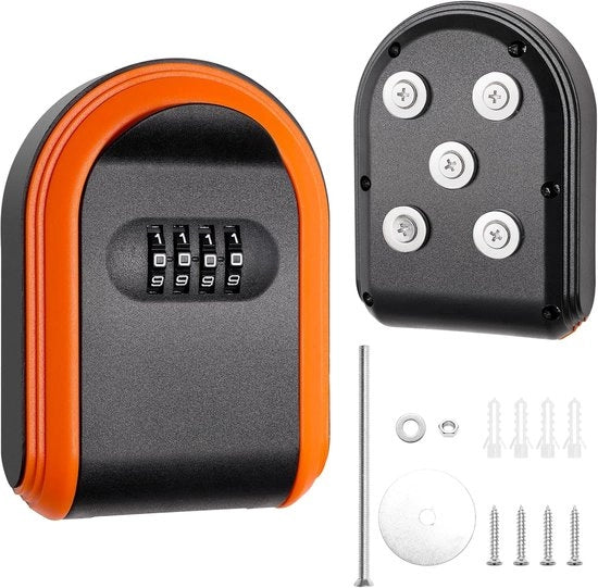 Ottimizzatore di chiavi magnetico con chiusura, nascosto sotto la scatola di chiavi magnetica dell'auto, combinazione di sicurezza a 4 cifre, codice riutilizzabile, per uso interno, esterno, chiavi per negozi, chiavi per porte (arancione + nero)