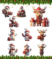 Decorazione di Natale di alta qualità set da 10 pezzi - Hangers 2D in acrilico penzolanti divertenti - Natale 2024 - Per porta e finestra - Decorazione interna ed esterna