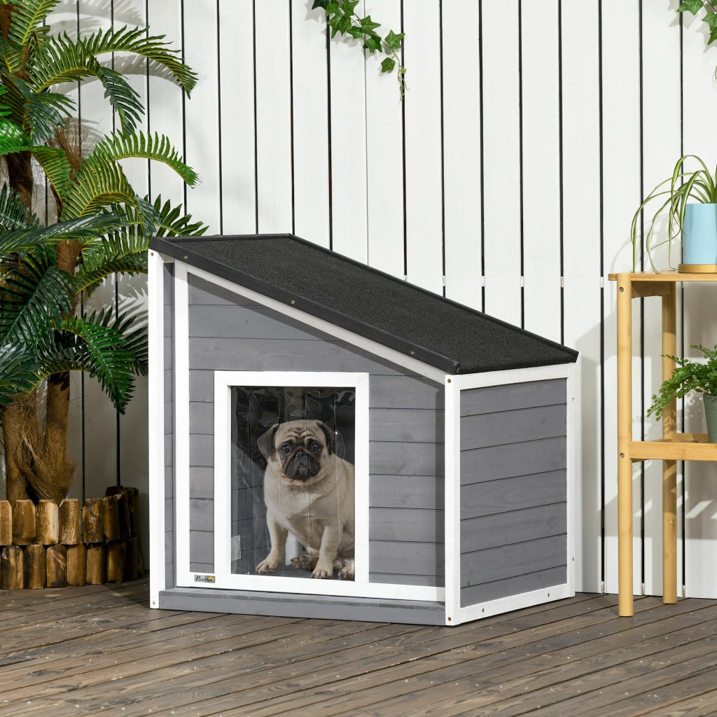 Cuccia per cani in legno massello con tetto asfalto ¨C zephmum ¨C grigio e bianco 71x58x77