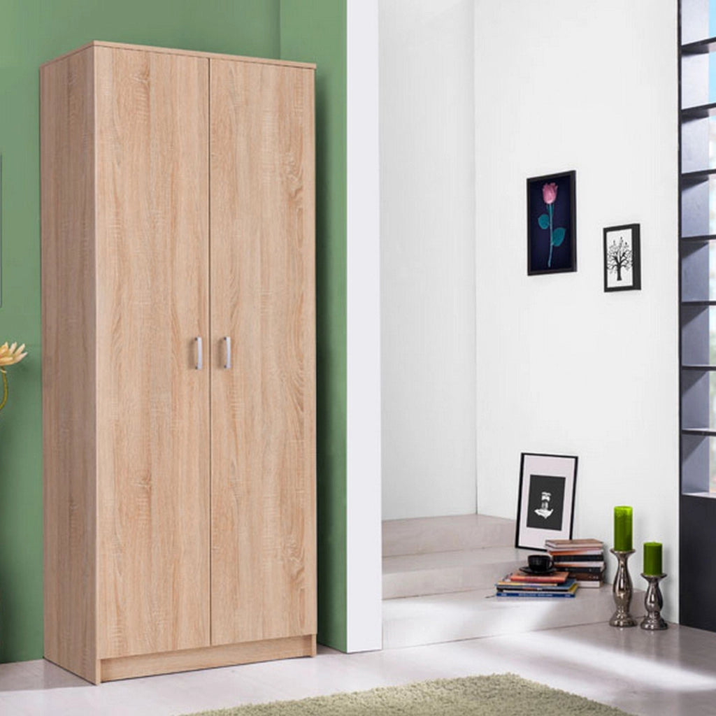 Armadio Camera da Letto Roncaro, Guardaroba 2 Ante Appendiabiti, 80x205h cm Marrone Rovere