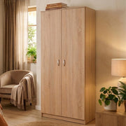 Armadio Camera da Letto Roncaro, Guardaroba 2 Ante Appendiabiti, 80x205h cm Marrone Rovere