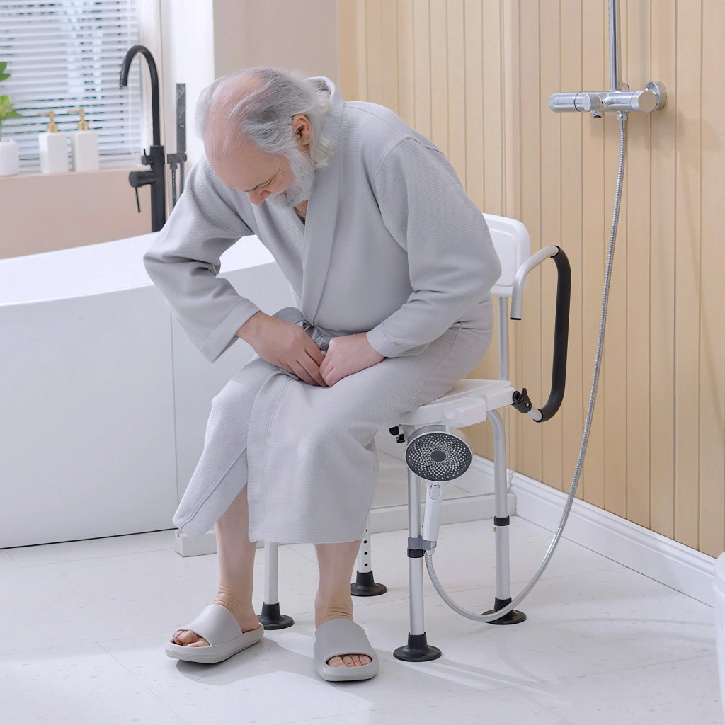 Sedia da Doccia Imbottita a U per Anziani e Disabili ¨C Xylo ¨C Bianco 54x52x70-82cm