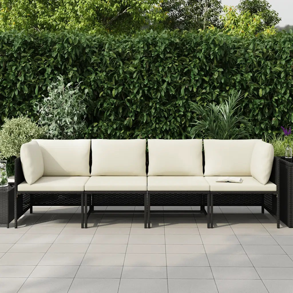 Divano da Giardino a 4 Posti con Cuscini Nero in Polyrattan cod mxl 70670