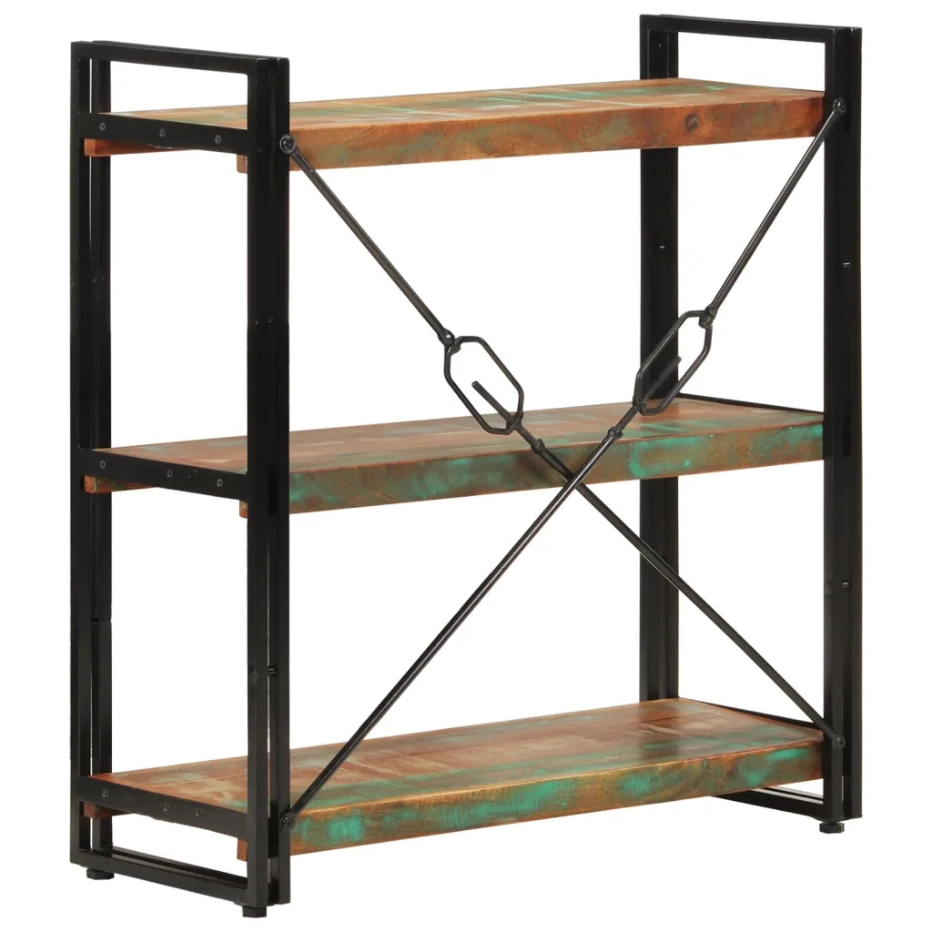 Libreria 3 Livelli 77x30x80 cm Legno Massello Recupero e Ferro 351109