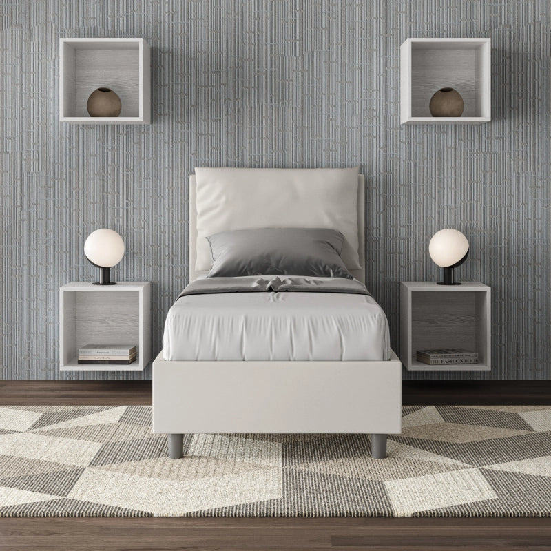 Letto imbottito Singolo 80x210 cm Antea - Bianco,Similpelle,Con rete