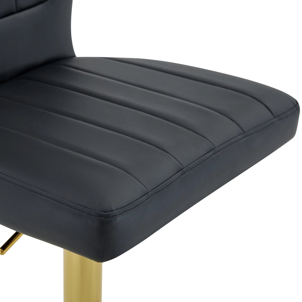 Sgabello da bar 62-83 cm, girevole 360°, schienale, poggiapiedi, PU nero e metallo oro
