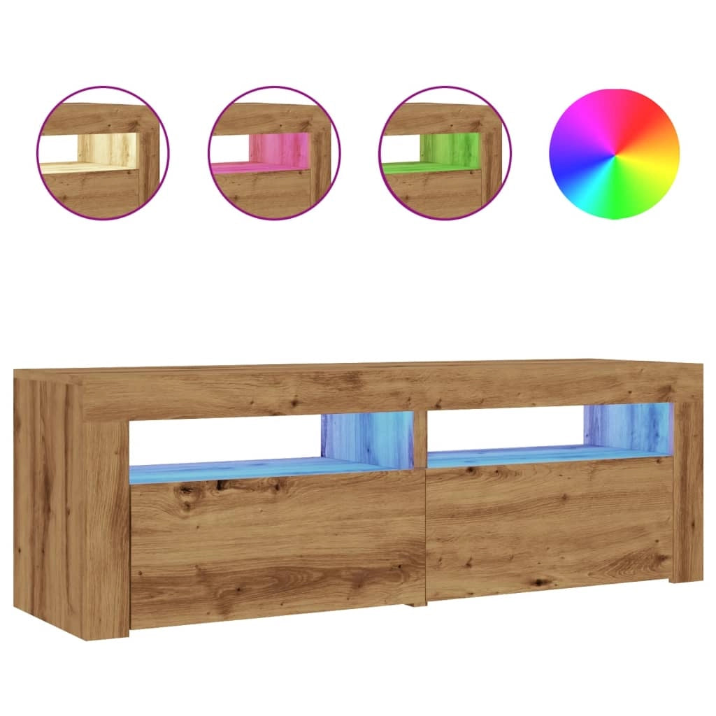 Mobile TV multimediale mensola TV credenza mobile TV sala da pranzo soggiorno camera da letto con luci LED rovere lavorato a mano legno marrone ingegnerizzato 02_0026709