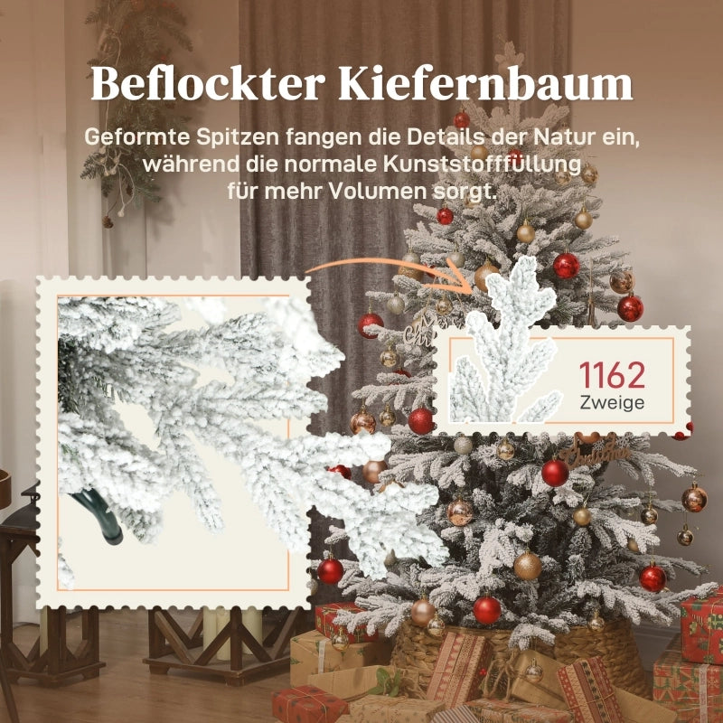 Albero di Natale artificiale, 150 cm, con neve, 1162 rami, supporto in metallo pieghevole.