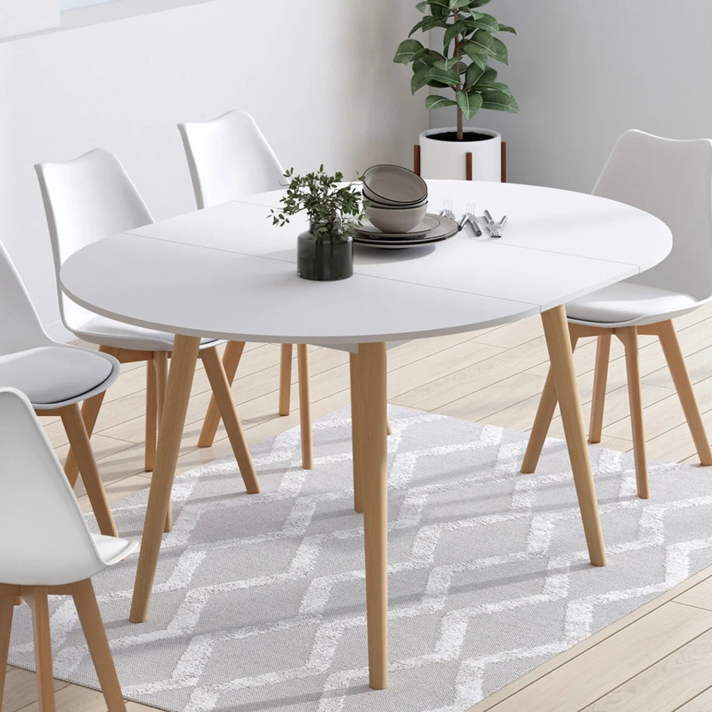 IDMarket - ANGELA tavolo da pranzo rotondo allungabile 4-8 persone gamba in legno bianco 110 - 150 cm