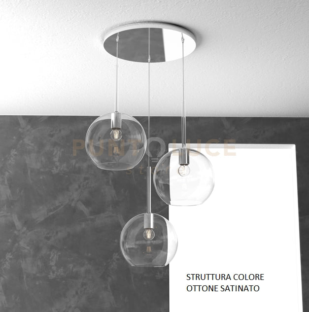 SOSP. OTTONE SAT. TONDA 3 LUCI VETRI TUTTI GRANDE TRASPARENTE 1155OS-S3 TG-TR