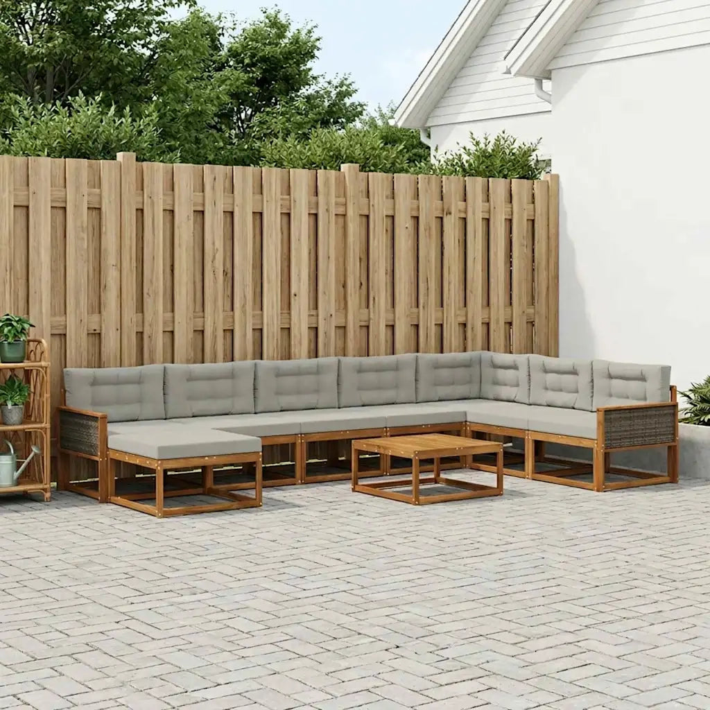Set di divani da esterno 9 pcs Naturale e Grigio Chiaro