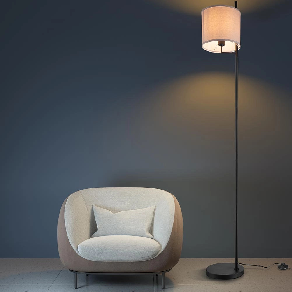 Lampada Piantana Terra Design Moderno Paralume E27 Tessuto e Metallo Nero