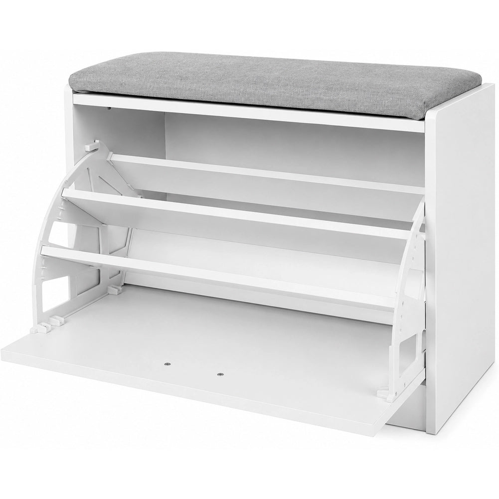 Scarpiera Panca 1 Anta Tripla Profondità con Seduta in Tessuto Grigio 60x30x48