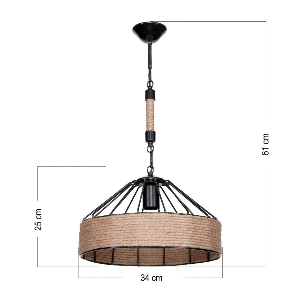 Lampada da soffitto Malina ASZ1180 struttura in metallo nero con dettagli in iuta H61xL34