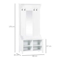 Appendiabiti Attaccapanni da Terra con Specchio Scarpiera 4 Ganci Legno 80x40x170cm Bianco