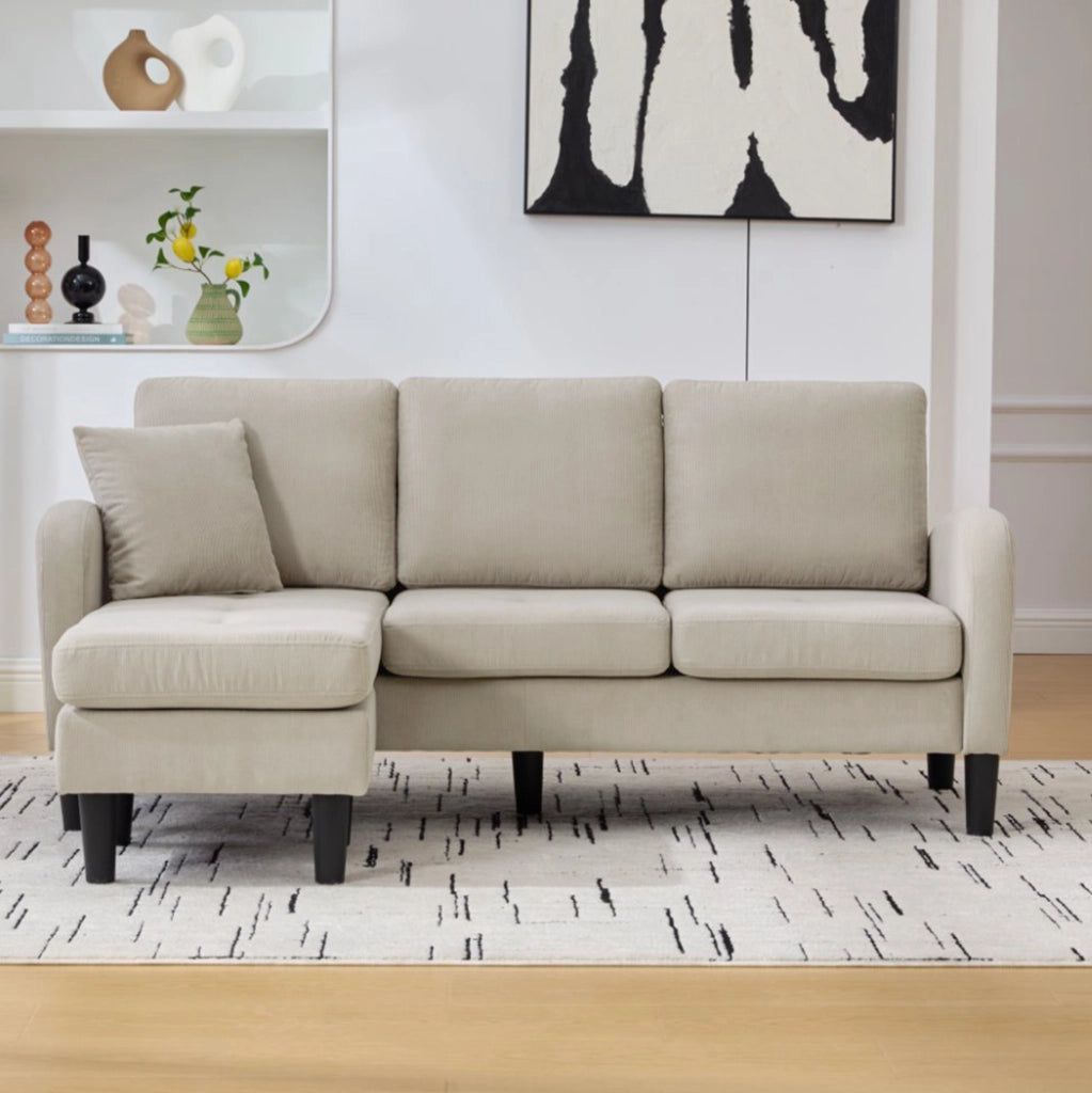 Divano angolare modulare a L con chaise longue 166 x 118 x 77 cm; tessuto corda marrone grigio