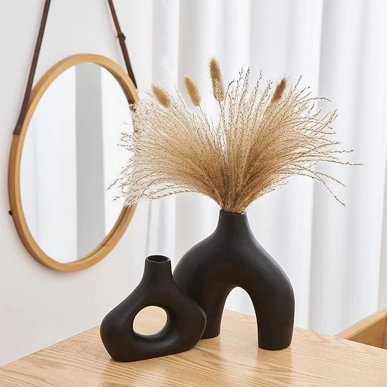 Set di due vasi neri per pampas, vasi decorativi neri per fiori secchi, vasi ceramici per fiori freschi, vasi moderni per decorazione per la sala da pranzo, ufficio e casa.