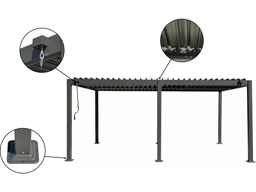 Pergola bioclimatica "Kensington" con tenda in alluminio - 3 x 5 m - Grigio